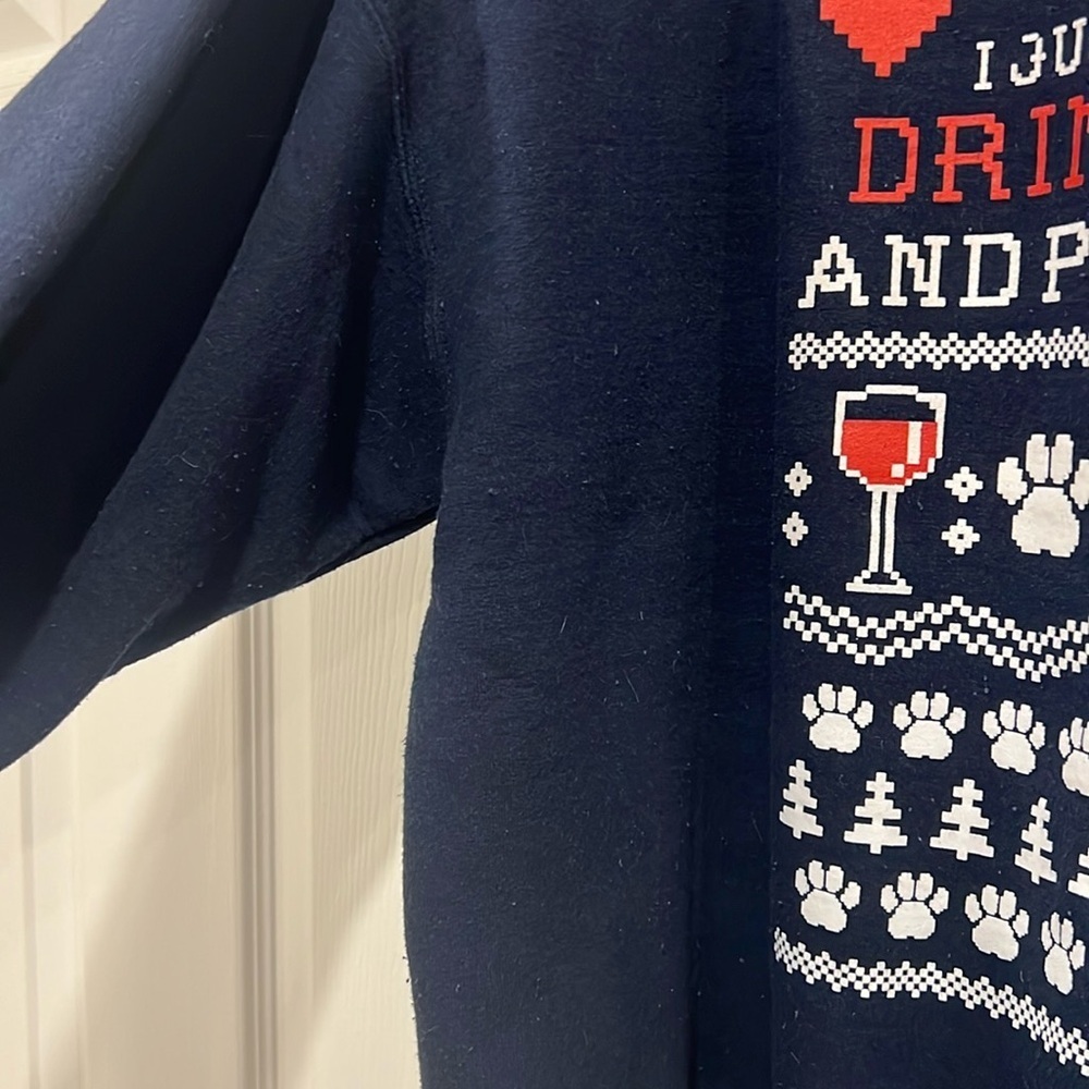 Gildan I Just Want to Drink Wine and Pet My Dog Ugly‎ Christmas Sweatshirt XL - Picture 3 of 6